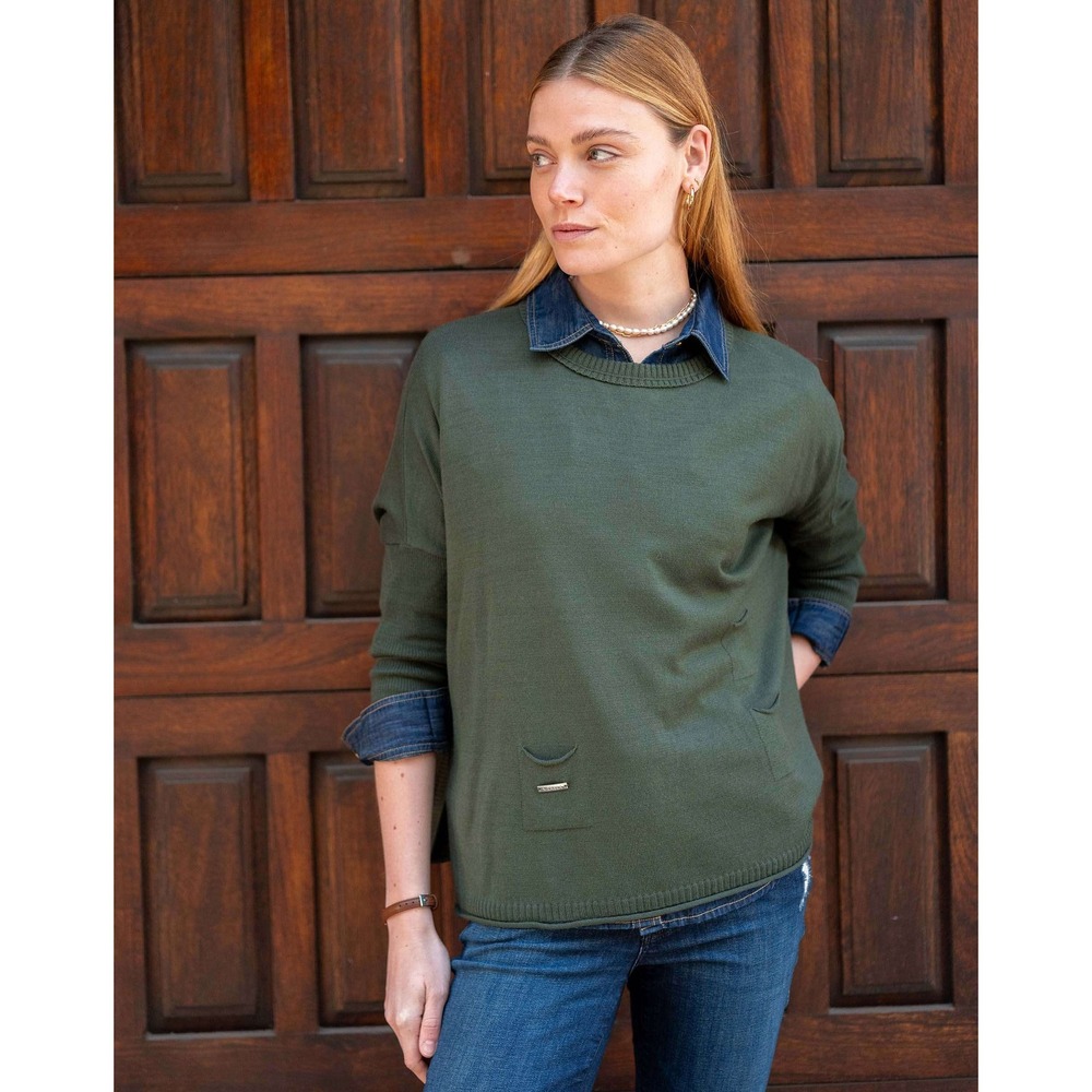 Mersea Catalina Coastal Crewneck Sweater Womens One-Size Emerald Green SKU 65